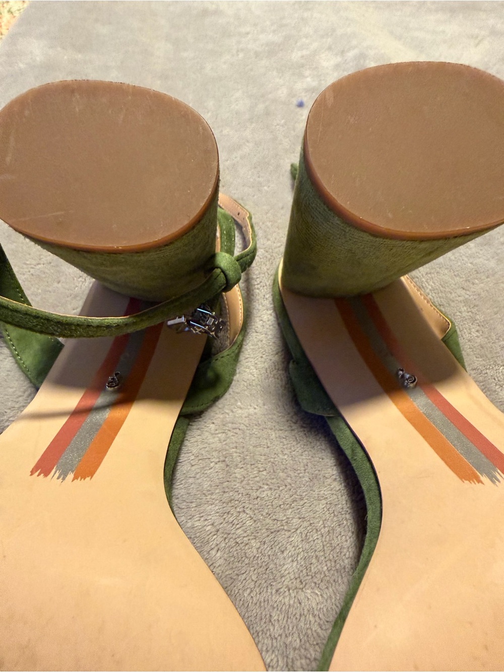 Sam Edelman Olive Green Suede Block Heel Sandals - Picture 11 of 13